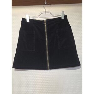 1.STATE Black Corduroy Mini Skirt Size 4 Zip Front Gold Zipper Pockets A-Line...